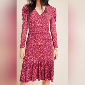 Diane Von Furstenberg Alyssa Ruched Red Pink Nylon Print Dress Size M